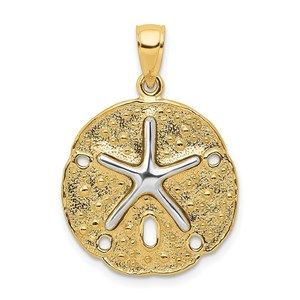 14k Yellow Gold Two Tone Sand Dollar Starfish Necklace Charm Pendant